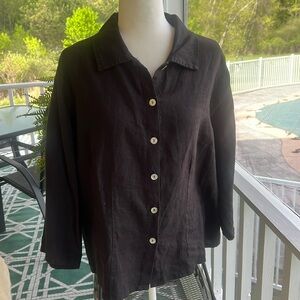 Heaven 100% Linen Button Front 3/4 Sleeve Blouse